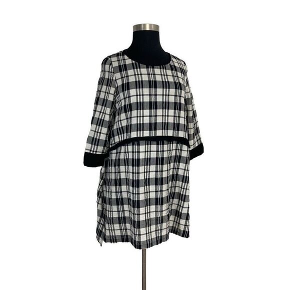 Moonlight M Black White Plaid Dress Lagenlook Art to Wear Cottagecore Fits L - Picture 9 of 9